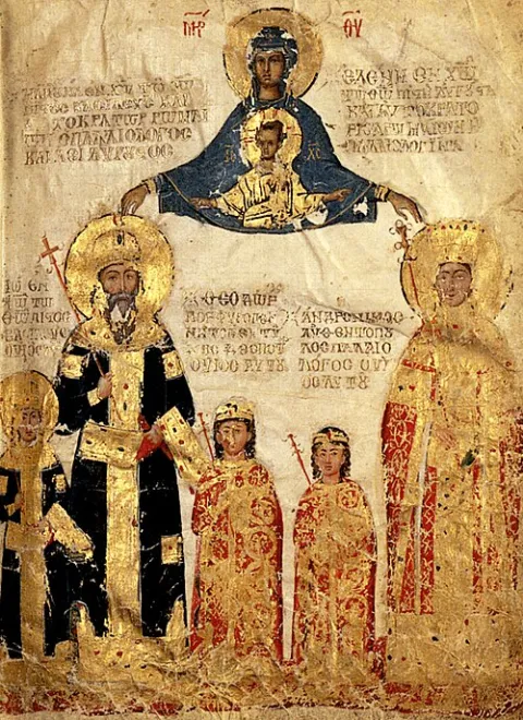 Manuel II and his family, manuscript miniature