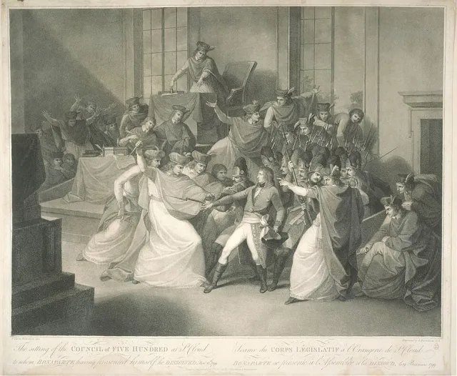 Bonaparte at the Council of Five Hundred, engraving, 1800