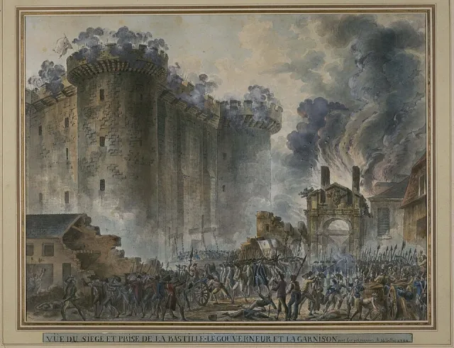 Siege and storming of the Bastille, gouache, 1789
