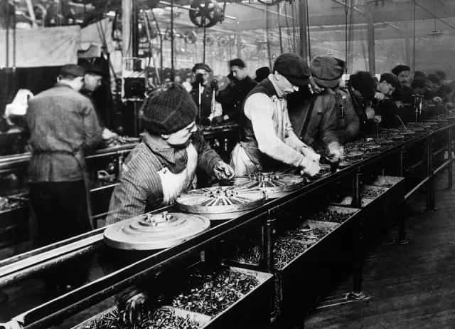 Ford flywheel magneto assembly line, photograph