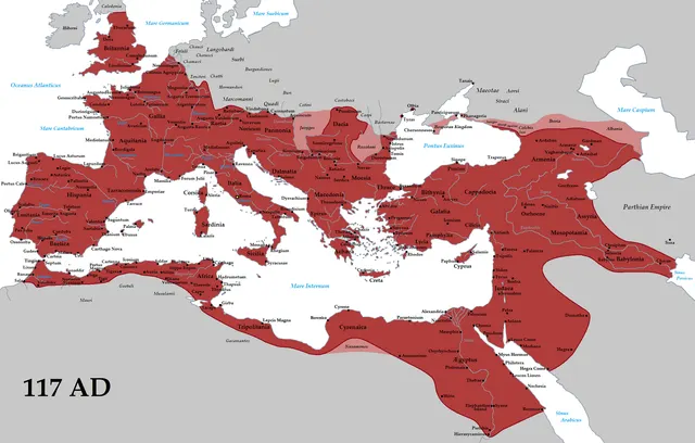 Map of the Roman Empire in 117 CE